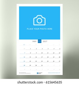 Calendar Template for May 2017. Week Starts Sunday. Design Print Template. Vector Illustration Isolated