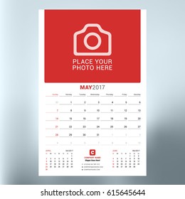 Calendar Template for May 2017. Week Starts Sunday. Design Print Template. Vector Illustration Isolated