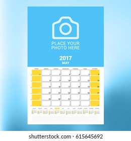 Calendar Template for May 2017. Week Starts Sunday. Design Print Template. Vector Illustration Isolated