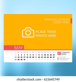 Calendar Template for May 2017. Week Starts Sunday. Design Print Template. Vector Illustration Isolated