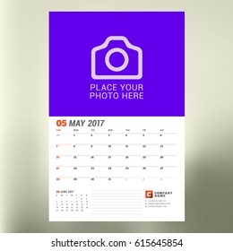 Calendar Template for May 2017. Week Starts Sunday. Design Print Template. Vector Illustration Isolated
