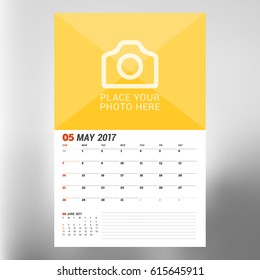 Calendar Template for May 2017. Week Starts Sunday. Design Print Template. Vector Illustration Isolated