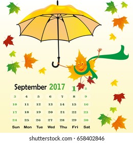 Calendar template for the month for example September