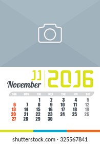 Calendar template of November 2016 , vector illustration