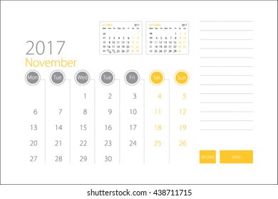 Calendar template of November 2017 