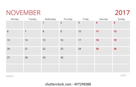 Calendar template of November 2017