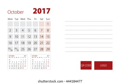 Calendar Template for October 2017