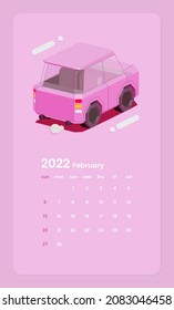 Calendar Template With Rear View Of Hatchback Car Illustration