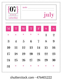 Calendar Template Series July