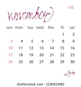 Calendar template set for 2019 year in one vector file. Business organizer design element for print or applications. Regular intervals.