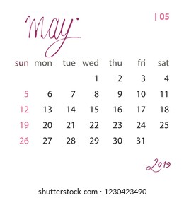 Calendar template set for 2019 year in one vector file. Business organizer design element for print or applications. Regular intervals.