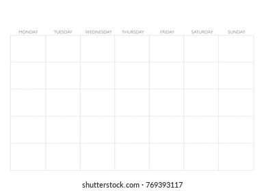 calendar template starts monday empty simple stock vector royalty free 769393117