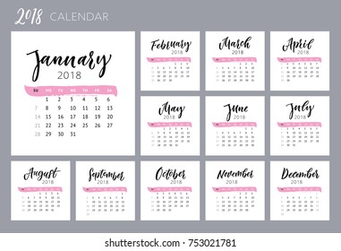 calendar template vector daily brush lettering