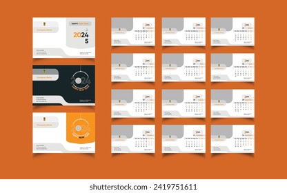 Calendar Template Vector Design 2024 . Modernes und Corporate Calendar Design, Extra Front Page Design. 