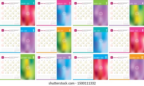 Calendar template vector format for year 2020