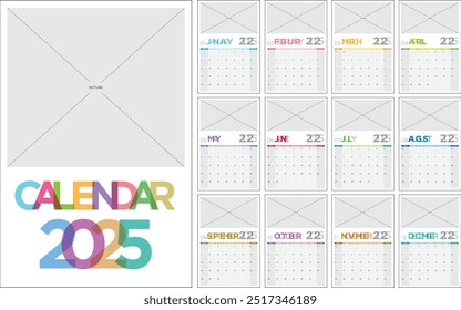 Vetor de modelo de calendário para o ano de 2025. mês de janeiro a dezembro