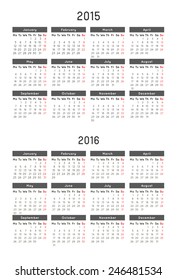 calendar template of year 2015 and 2016