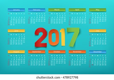 Calendar template for a year 2017. Vector illustration.