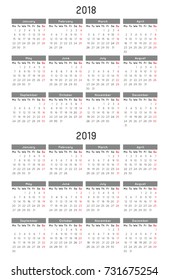 calendar template of year 2018 and 2019