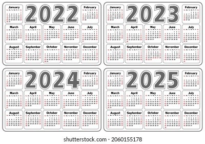 Calendar Template Year 2022 2025 Stock Vector (Royalty Free) 2060155178 ...