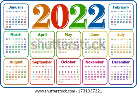 A calendar template for a year 2022.