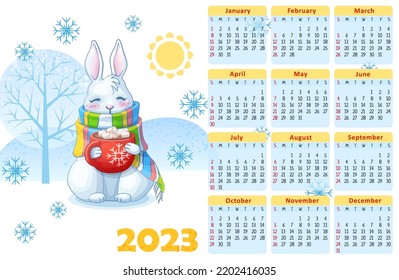 Calendar Template Year 2023 White Rabbit Stock Vector (Royalty Free ...