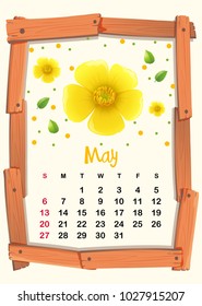 Calendar template with yellow flower for May illustration