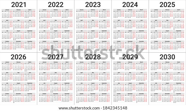 Calendar 2021 2022 2023 2024 2025 Week Starts Monday Vector Calendar ...