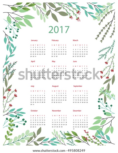 Calendar Templates Cutout Leaves Flowers Stock Vector (Royalty Free ...