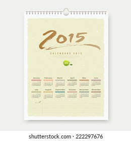 Calendar text paint brush on mulberry paper design background, vector illustration