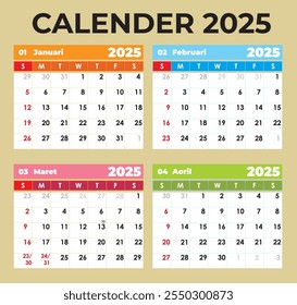 Un calendario que dice Año calendario 2025.