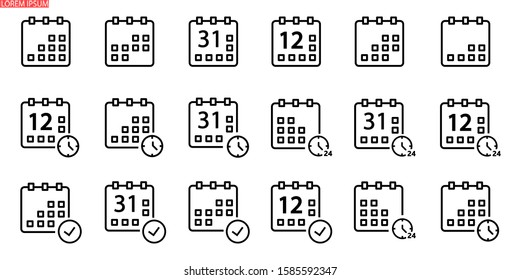 calendar thin icon on white background, set of planning schedules set calendar line flat design