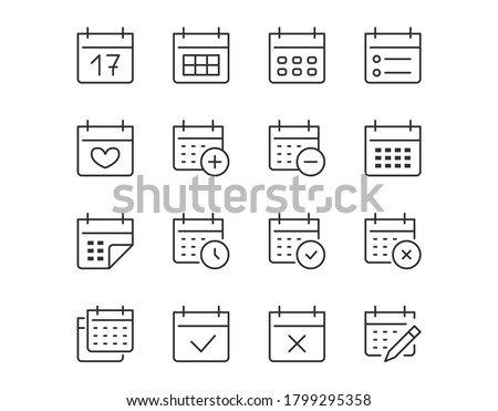 Calendar Thin Line Icon. Minimal Vector Illustration. Included Simple Outline Icons as Schedule, Reminder, Appointment, Planner, Event Time. Editable Stroke