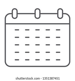 Calendar thin line icon, reminder and date, schedule sign, vector graphics, a linear pattern on a white background, eps 10.