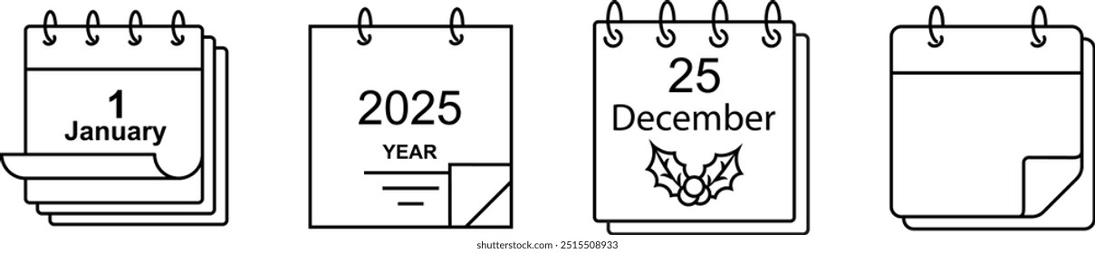 Calendar thin line icons set. Deadline, schedule, schedule, New Year, meeting, appointment outline icons collection. Thin line icon set.