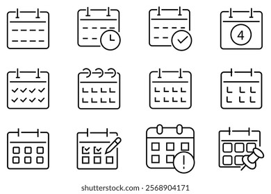 Calendar thin line icons set. Month Calendar icons set. vector illustration. 