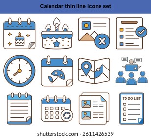 Calendar Thin Line Icons Set