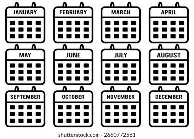 Conjunto de iconos de línea delgada de calendario. Fecha límite, horario, horario, reunión, colección de iconos de esquema de cita. Paquete de iconos de contorno delgado. Conjunto de iconos de calendario. Símbolo de calendario. ícono de Vector de calendario. 