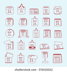 Calendar Thin Line Icons Set - Isolated On Blue Background - Vector Illustration, Graphic Design, Editable For Your Design