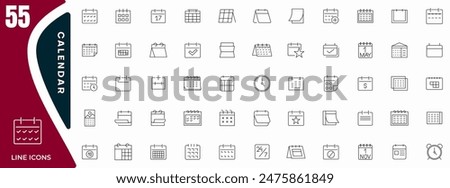 Calendar thin line icons set. Deadline, timetable, schedule, meeting, appointment outline icon collection. Thin outline icons pack.