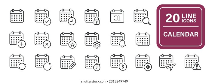 Calendar thin line icons. For website marketing design, logo, app, template, ui, etc. Vector illustration.