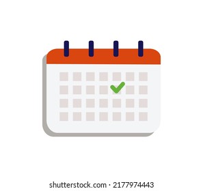 Calendar with Tick Check Mark icon. Meeting, schedule, event concept. Flat vector illustration isolated on white background.