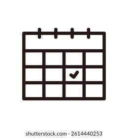 Calendar with tick check mark icon. Business, meeting, schedule plan, event, reminder, appointment concept. Outlined vector design isolated illustration.