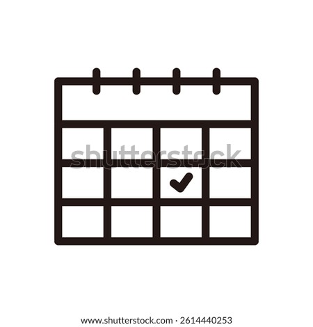 Calendar with tick check mark icon. Business, meeting, schedule plan, event, reminder, appointment concept. Outlined vector design isolated illustration.
