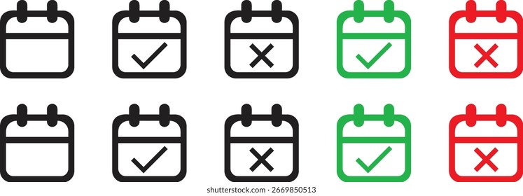 Calendar with a tick and cross mark