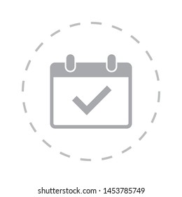 A calendar with a tick icon in trendy flat style . A symbol for web site design, logo, app, UI. A sign of a calendar. Vector. The symbol of a calendar.