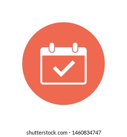 A calendar with a tick icon in trendy flat style . A symbol for web site design, logo, app, UI. A sign of a calendar. Vector. The symbol of a calendar.