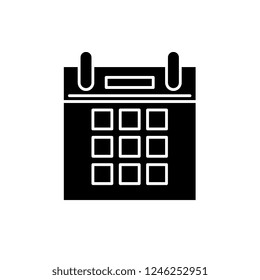 Calendar time black icon, vector sign on isolated background. Calendar time concept symbol, illustration 