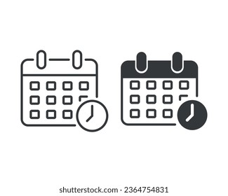 Calendar with time clock icon vector illustration. Schedule on isolated background. Appointment sign concept.