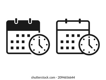 Calendar with time clock sign. Illustration vector